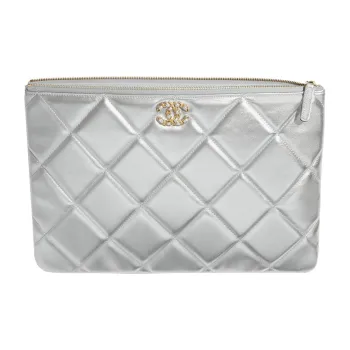 CHANEL 19Bag Lambskin Clutch Tubas Women's Rhodium Silver