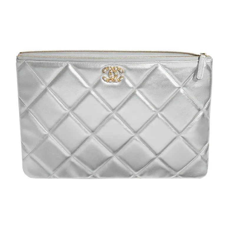 CHANEL 19Bag Lambskin Clutch Tubas Women's Rhodium Silver-0