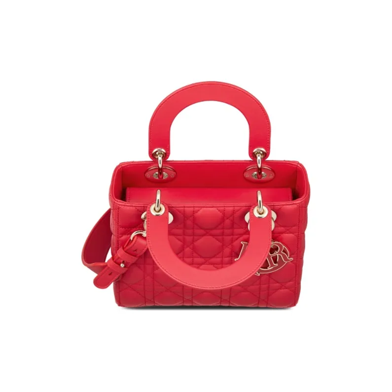 DIOR Sheepskin Lady Dior Bag, One Shoulder Handbag Small Size Women's Raspberry Red-2