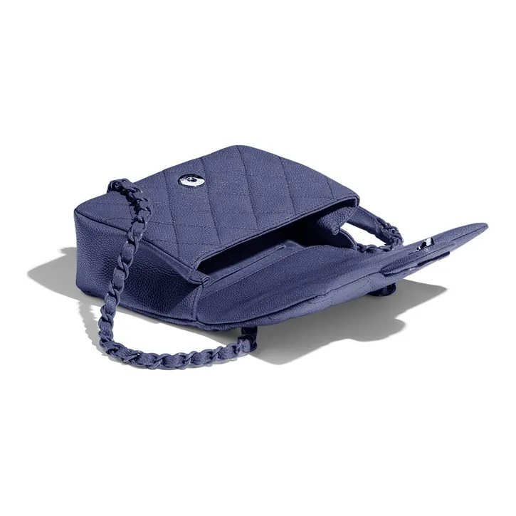 CHANEL Embossed Calfskin Mini Square Flap Bag, Shoulder Bag, Crossbody Bag Women's Marine Blue-2