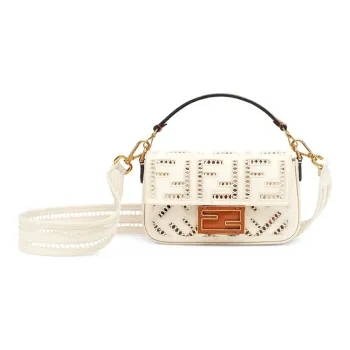 FENDI Baguette Canvas With Leather Baguette Bag Handbag Shoulder Bag Crossbody Bag Mini Women's White/Brown