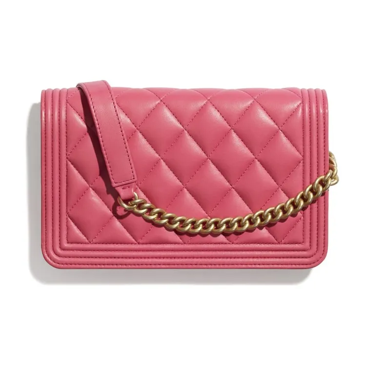 CHANEL Leboy Sheepskin And Gold Plated Metal Wallet, Shoulder Bag Women's Pink-1
