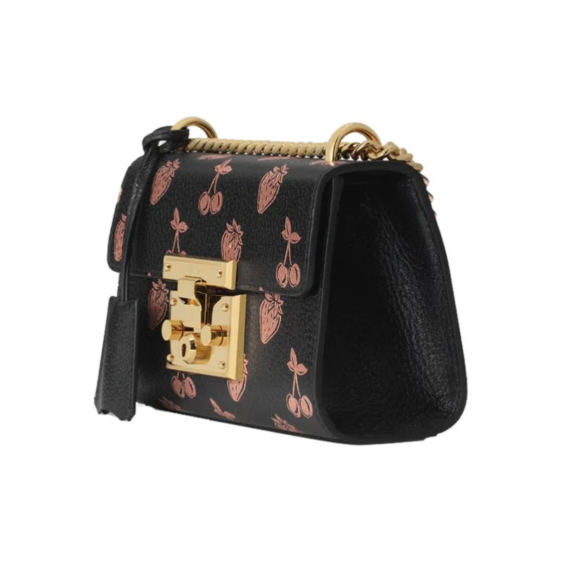 GUCCI Leather Box Bag Lock Shoulder Bag Crossbody Bag Small Size Women's Black-1
