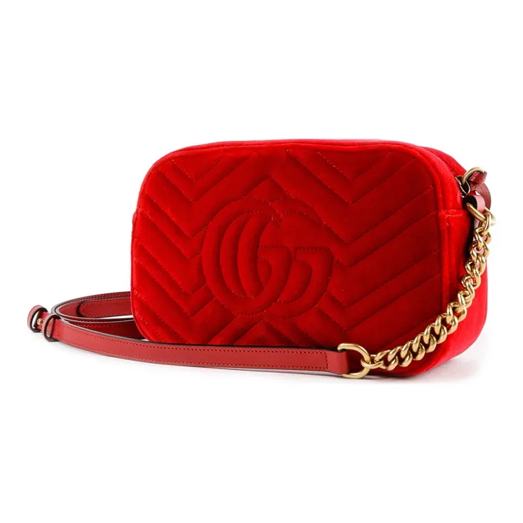GUCCI Marmont Quilted Velvet Camera Bag, Shoulder Bag, Crossbody Bag Women's Red-2