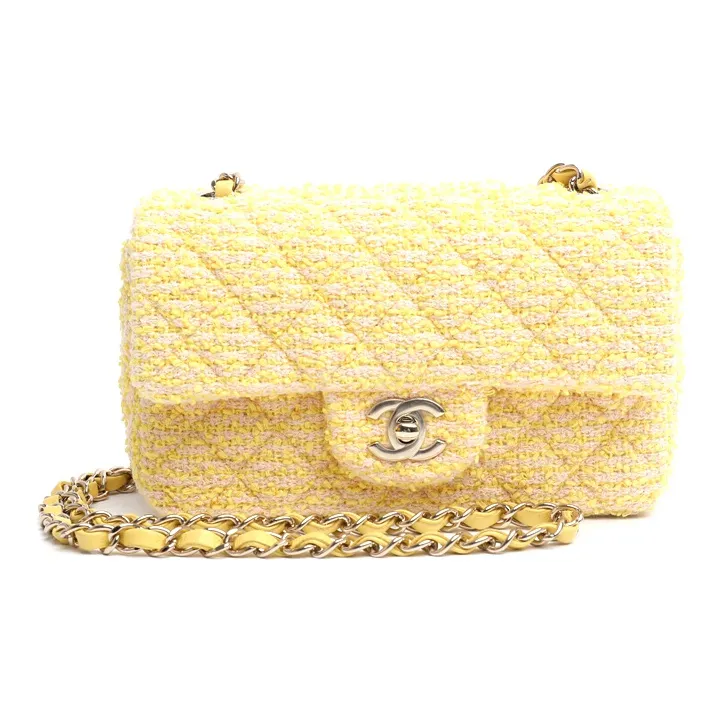 CHANEL Classic Flap CF Tweed Shoulder Bag, Crossbody Bag Women's Yellow-0