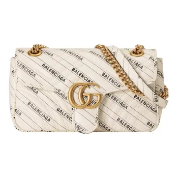 GUCCI Balenciaga Paris Collaboration GG Marmont Leather Shoulder Bag, Crossbody Bag Trumpets Women's White