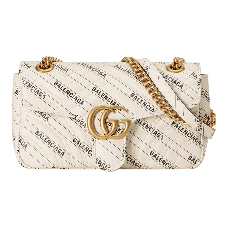 GUCCI Balenciaga Paris Collaboration GG Marmont Leather Shoulder Bag, Crossbody Bag Trumpets Women's White-0