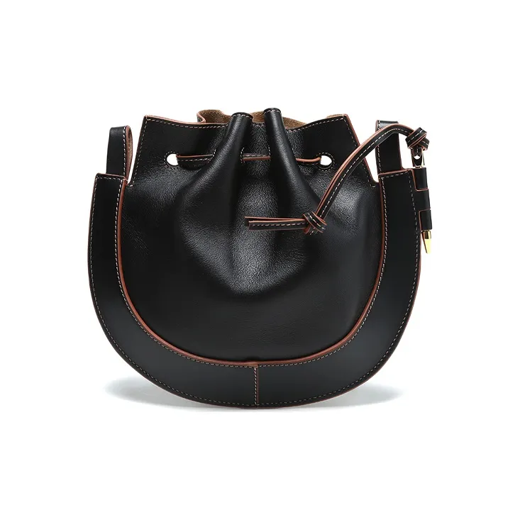 LOEWE Cow Leather Horseshoe Shoulder Bag Crossbody Bag Women's Black-3
