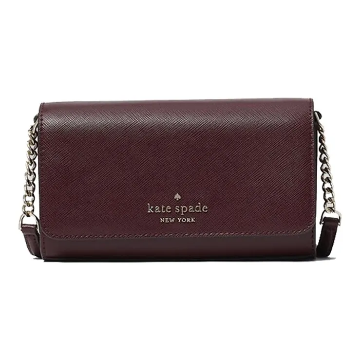 Kate Spade Staci Leather One Shoulder Crossbody Chain Bag Small Size Women's Deep Cherry Red-0