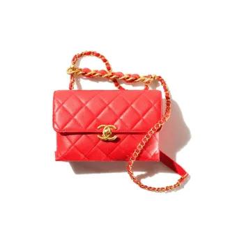 CHANEL 22SS Calfskin Flap Bag One Shoulder Handbag Crossbody Bag Mini Women's Red
