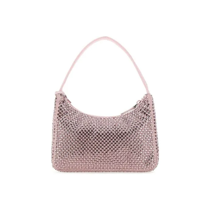 PRADA Satin Fabric With Diamonds Shoulder Bag Handbag Mini Women's Pink-2