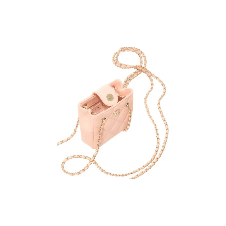 CHANEL Sheepskin Clutch, Coin Purse, Shoulder Bag, Crossbody Bag Women's Pink-3