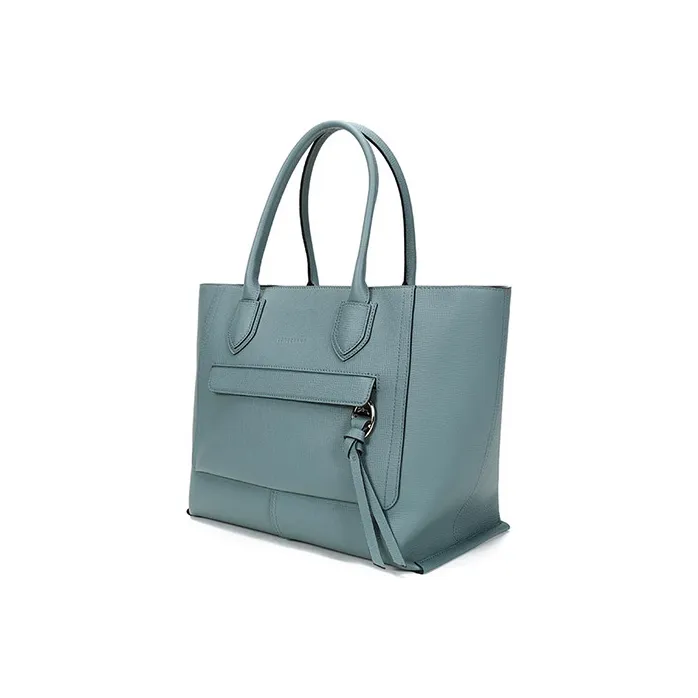 LONGCHAMP Le Pliage Cow Leather Portable Laptop Bag Shoulder Bag Women's Gray Blue-1
