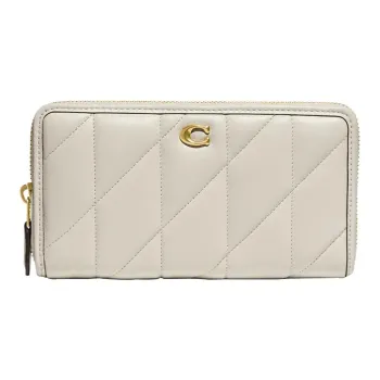 COACH Accordion Zip Wallet Solid Color Soft Leather Seamed Zipper Long Wallet Trumpets Women's Chalk White