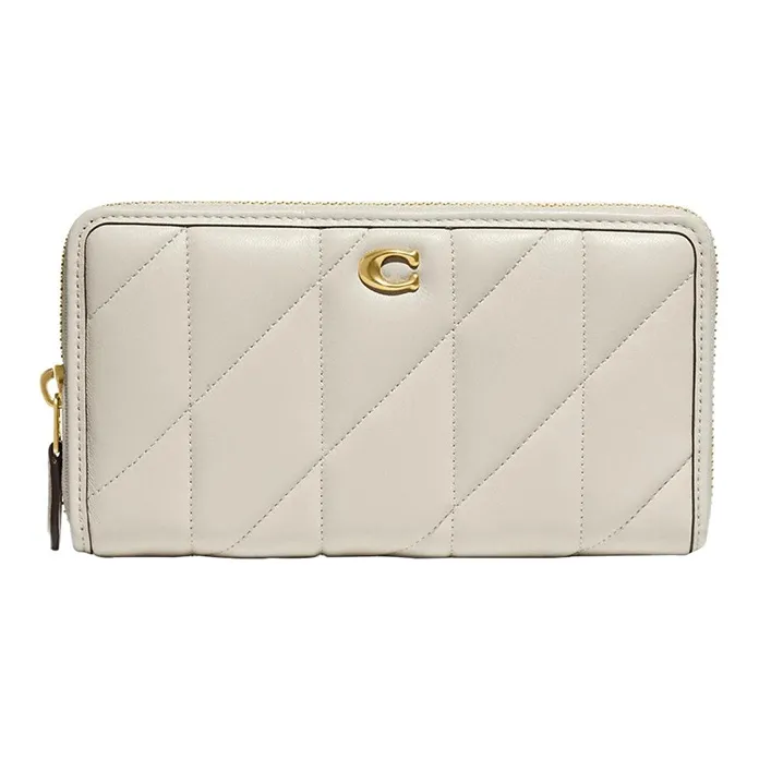 COACH Accordion Zip Wallet Solid Color Soft Leather Seamed Zipper Long Wallet Trumpets Women's Chalk White-0