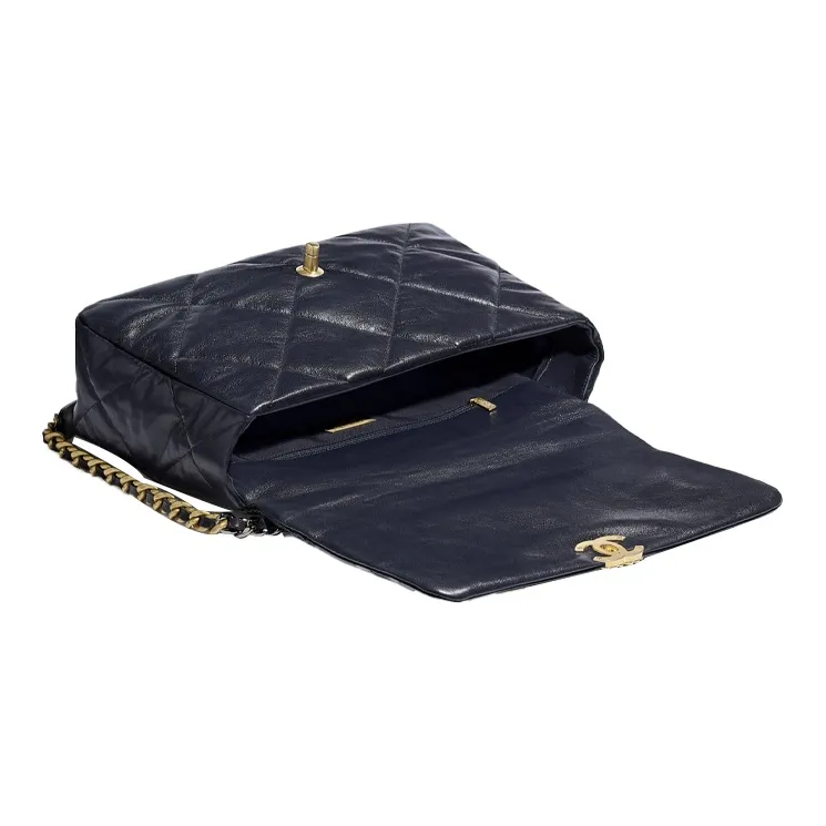CHANEL 19Bag Goatskin & Metal Flap Bag, Handbag, Shoulder Bag, Crossbody Bag Women's Marine Blue/Gold-3
