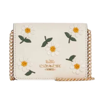 COACH Chain Leather One Shoulder Crossbody Clutch Wallet Mini Women's White