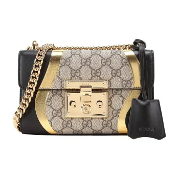 GUCCI Padlock Canvas With Leather Box Bag, Shoulder Bag, Crossbody Bag Small Size Women's