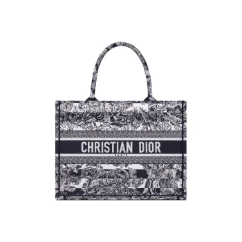DIOR BookTote Embroidery Tote Bag Shopping Bag Handbag Medium Size Women's Navy