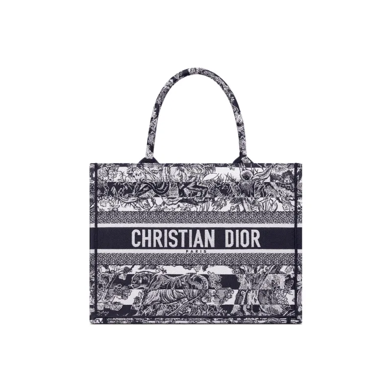 DIOR BookTote Embroidery Tote Bag Shopping Bag Handbag Medium Size Women's Navy-0