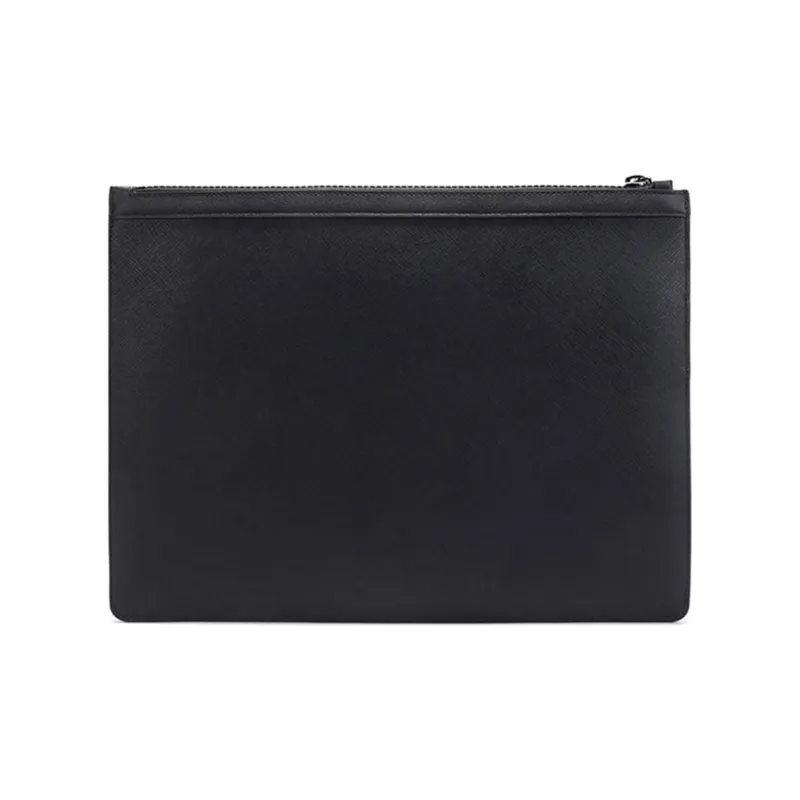 BALLY BOLLIS Cow Leather Coin Purse Clutch Large Size Men's Black-3