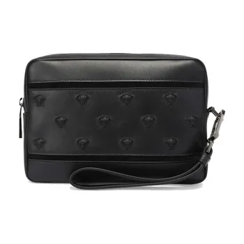 VERSACE Cowhide Leather Clutch Card Holder Coin Purse Wallet Men's Black