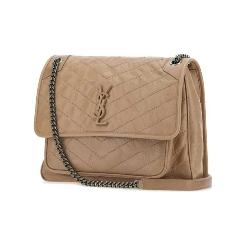 SAINT LAURENT Niki Leather Crossbody Bag Shoulder Bag Large Size Women's Brown-1