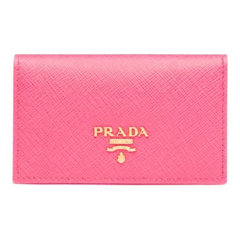 PRADA Saffiano Leather Card Holder Women's Pink Peony