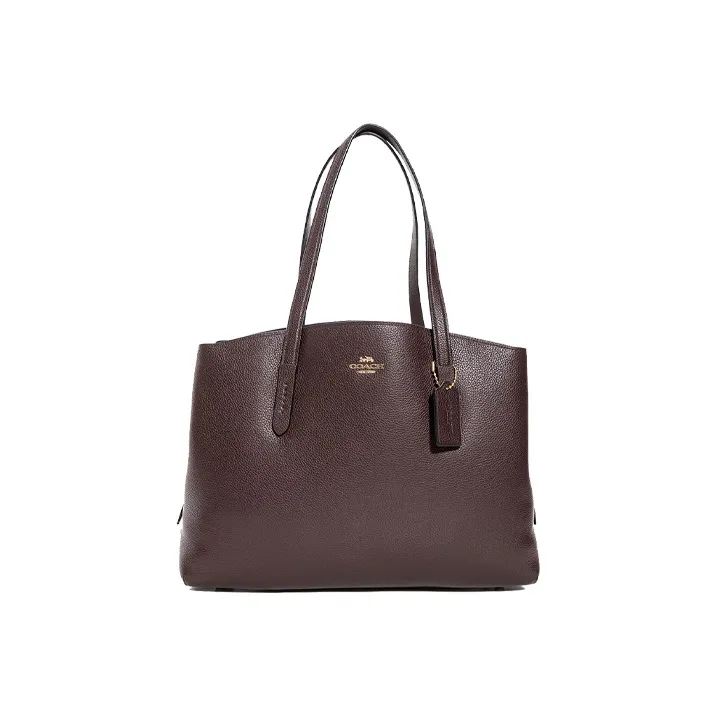 COACH Charlie Shiny Leather Tote Bag Shopping Bag Handbag Shoulder Bag Women's Coffee Brown-0