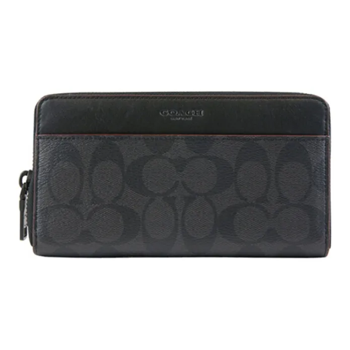 COACH Accordion Wallet Coated Canvas Wallet Clutch Men's Gray Black-0