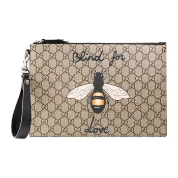 GUCCI Canvas With Leather Clutch Medium Size Men's Ebony/Black