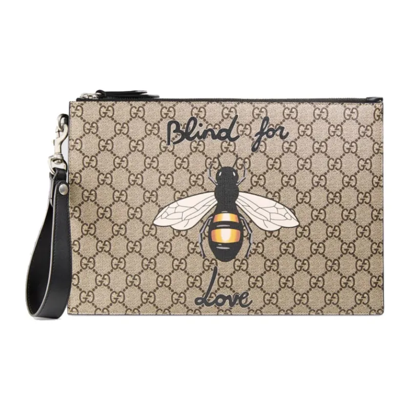 GUCCI Canvas With Leather Clutch Medium Size Men's Ebony/Black-0