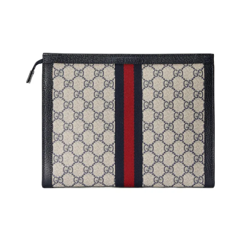 GUCCI Canvas With Leather Clutch Unisex Blue-2
