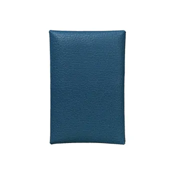 HERMES Calvi Chamkila Goat Skin Wallets Coin Purses Women's Dark Blue