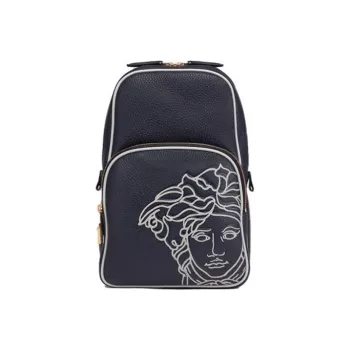 VERSACE Leather Crossbody Bag Shoulder Bag Men's Blue