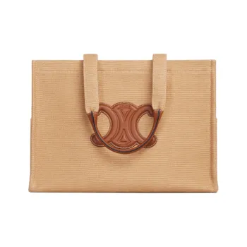 CELINE Cabas Thais Textile Cow Leather Tote Bag Shopping Bag Shoulder Bags Handbags Women's Beige/Tan
