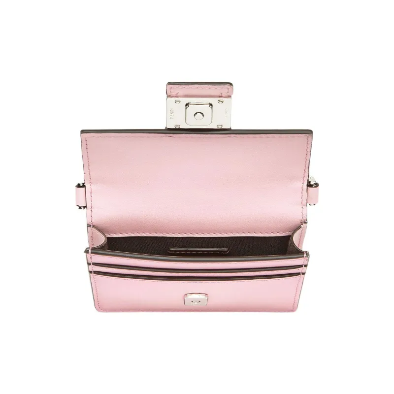 FENDI Leather Baguette Bag Necklace Pouch Handheld Shoulder Bag Mini Men's Pink-2