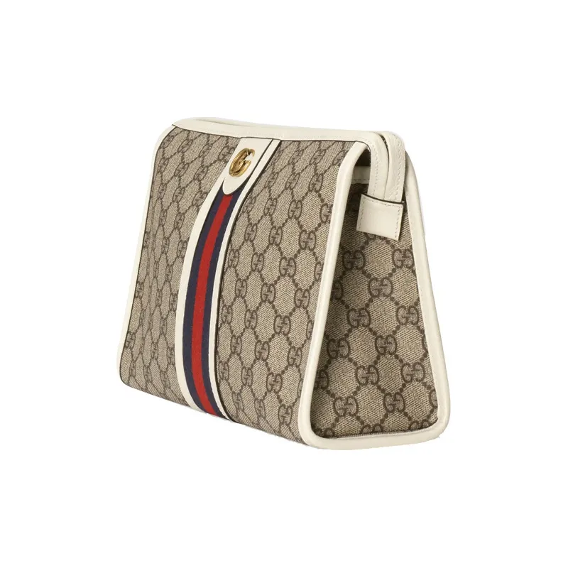 GUCCI Canvas With Leather Toiletry Bag Clutch Women's Ebony, White-1