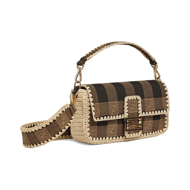 FENDI Baguette Jacquard Handbag Crossbody Bag Shoulder Bag Women's Brown-1