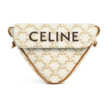 CELINE Triomphe Calfskin With Leather And Canvas Triangle Bag, Shoulder Bag, Crossbody Bag Women's White