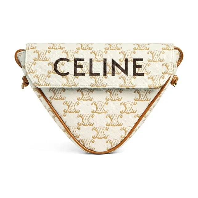 CELINE Triomphe Calfskin With Leather And Canvas Triangle Bag, Shoulder Bag, Crossbody Bag Women's White-0