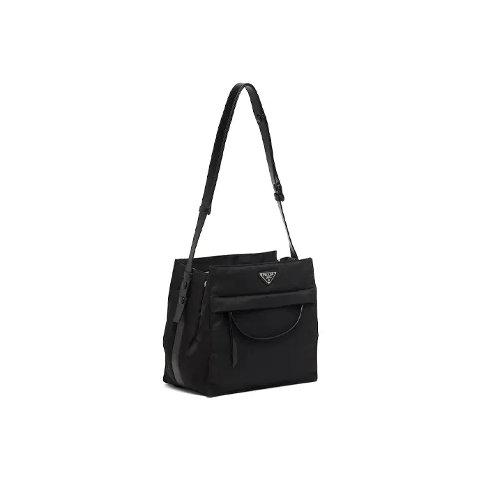 PRADA Hobo Fabric With Leather Shoulder Bag Crossbody Bag Women's Black-1
