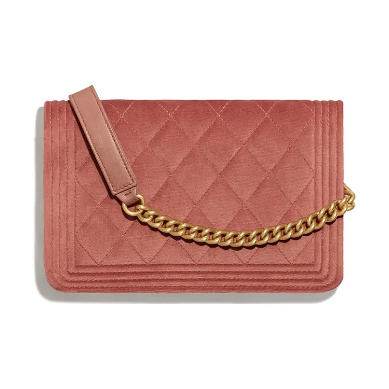 CHANEL Velvet Shoulder Bag Women's Pink-1
