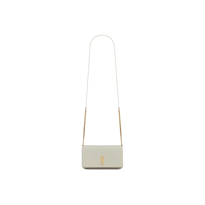 SAINT LAURENT CASSANDRE Leather Cell Phone Pouch Women's Vintage White-1