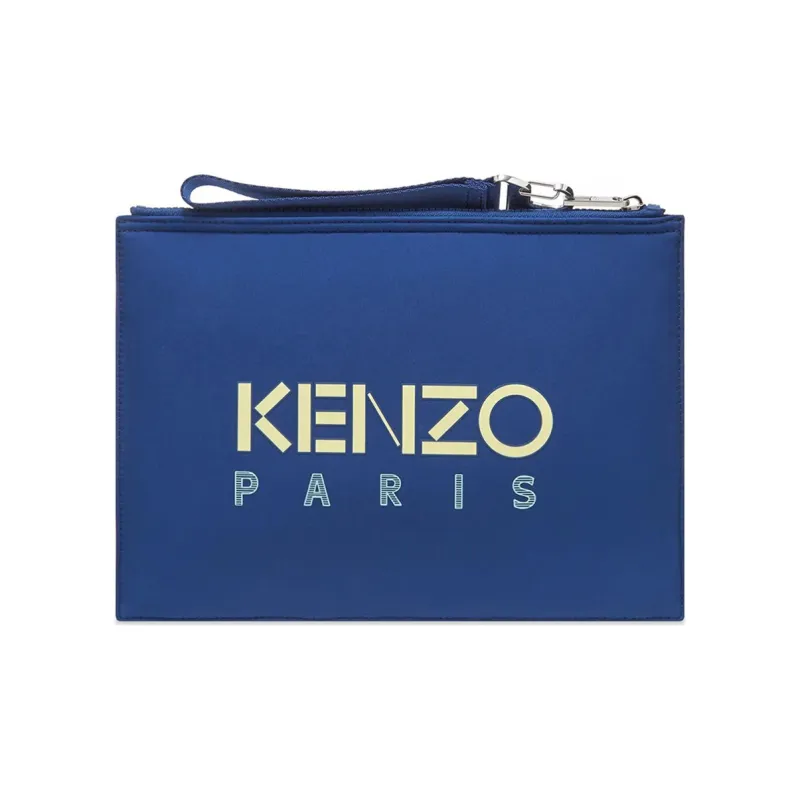 KENZO Classic Tiger Head Leather Bonded Polyester Clutch Men's Blue-1