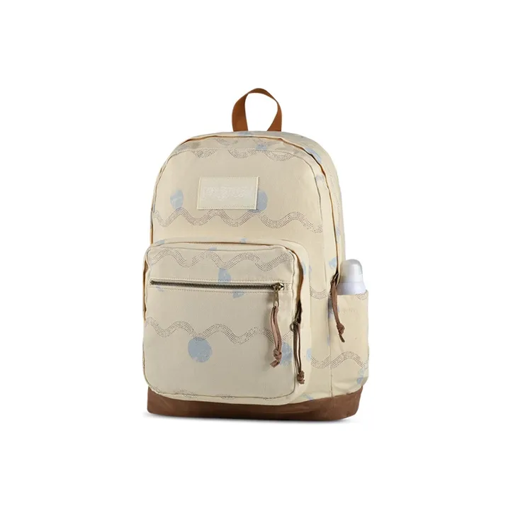 JanSport Leather Patchwork Backpack Medium Size Unisex Light Yellow Polka Dot-1