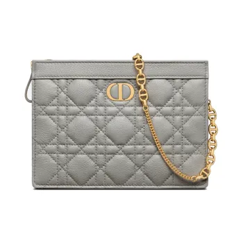 DIOR Caro Soft Cow Leather Clutch, Shoulder Bag, Crossbody Bag Women's Gray