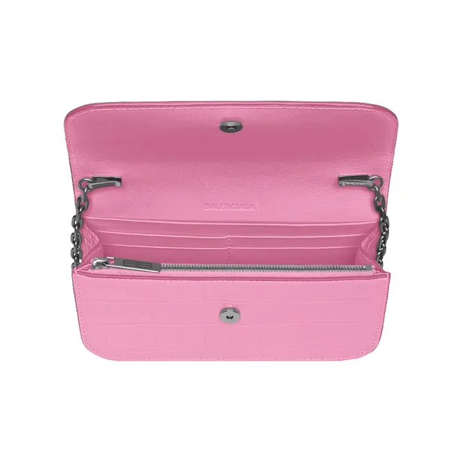 Balenciaga Gossip Crocodile Pattern Embossed Cow Leather Shoulder Bag, Crossbody Bag, Wallet Women's Pink-4