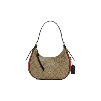 COACH Kleo Canvas With Leather And Suede Shoulder Bag Portable Crossbody Bag Shoulder Bag Women's Khaki/Brick Red
