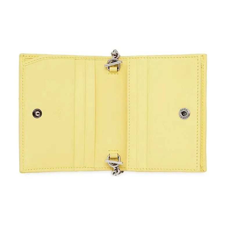 GUCCI Quilted Leather Chain Card Holder, Crossbody Bag, Shoulder Bag Mini Women's Yellow/Candy/Unicorn Color-3